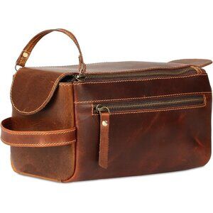 Unisex Orange Tan Premium Buffalo Leather Toiletry Bag Travel Shaving kit